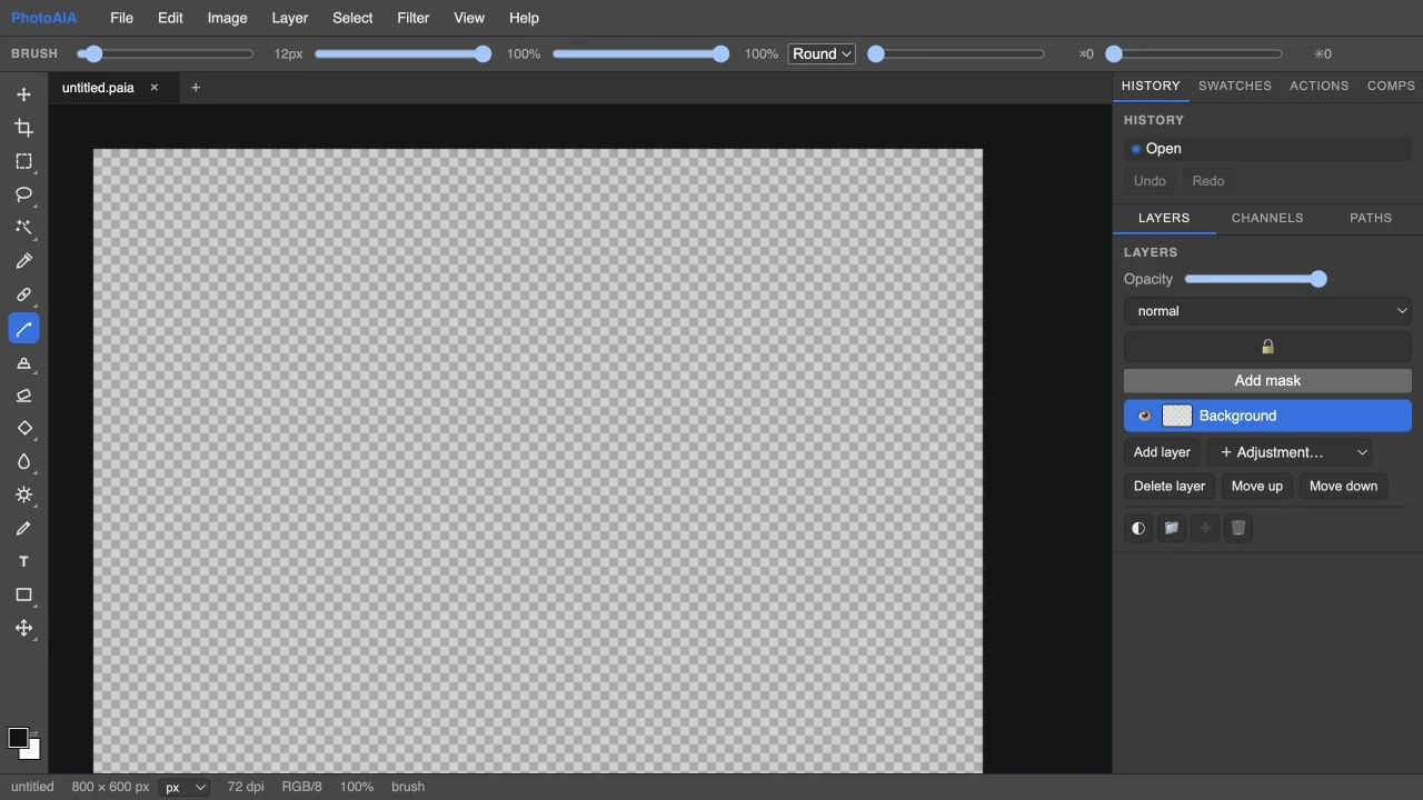 Η επιφάνεια επεξεργασίας εικόνας του PhotoAIA — The PhotoAIA image editing workspace