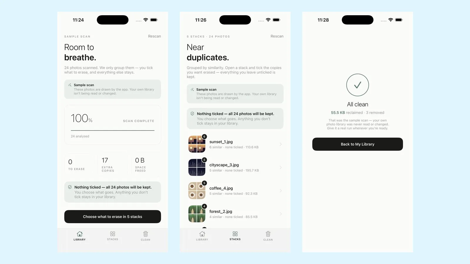 Room to Breathe app screens on iPhone